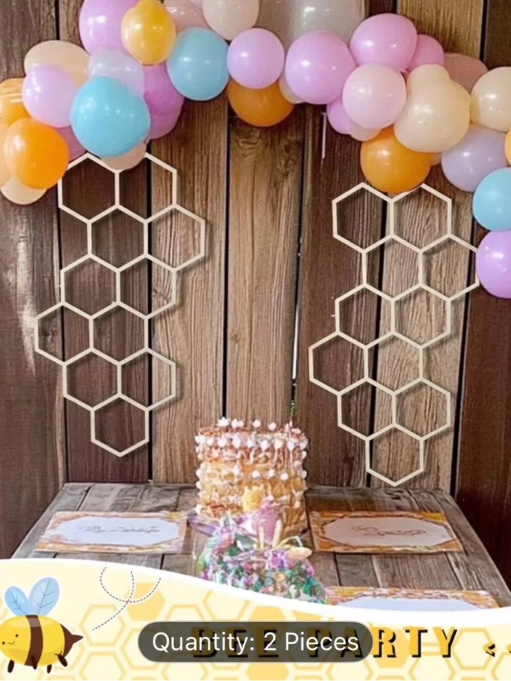 2 pc Large Wood Honeycomb Decor - Bee Themed Shower Birthdays or any Party
